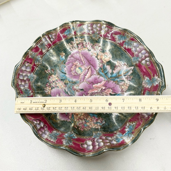 Vintage Floral Decorative Glazed Oriental Plate Signed - Picture 9 of 10